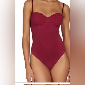 NWT Large VIX Paula Hermanny Scales Corsage One Piece Swimsuit in Divini Red